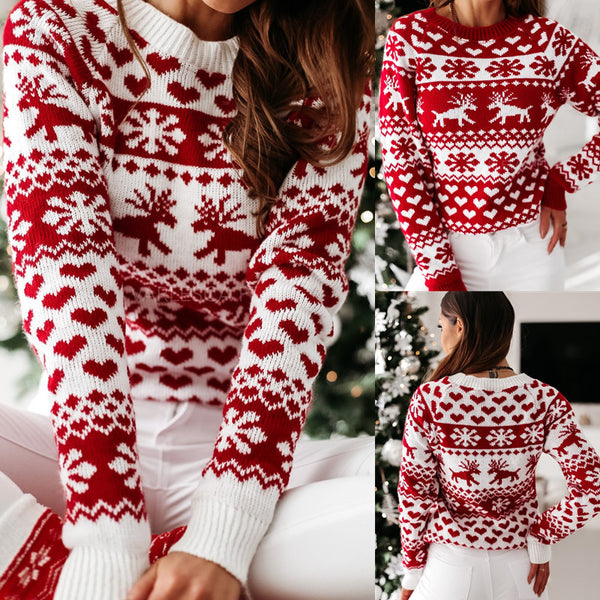 Women Ugly Christmas Sweaters Winter Long Sleeve Knitted Sweater Elk Snowflake Print Knitted Jumpers Knitwear Casual Soft Jacquard Pullover Xmas Look